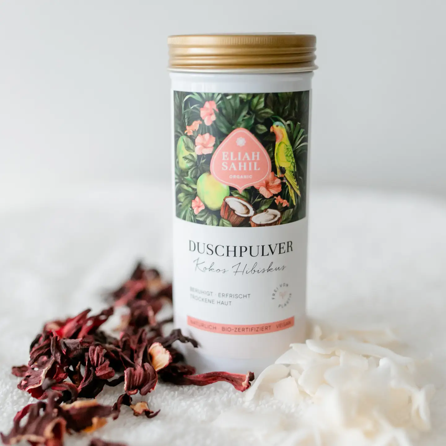 Organikus zuhanypor – kókusz & hibiszkusz